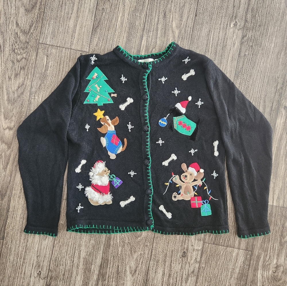 Lemongrass Vintage Christmas Holiday Festive Dog Cardigan Sweater Size Large